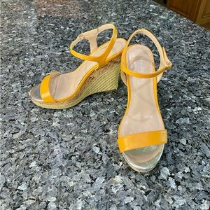 Charles David Lauri Orange Leather Wedge Espadrilles Sz 7